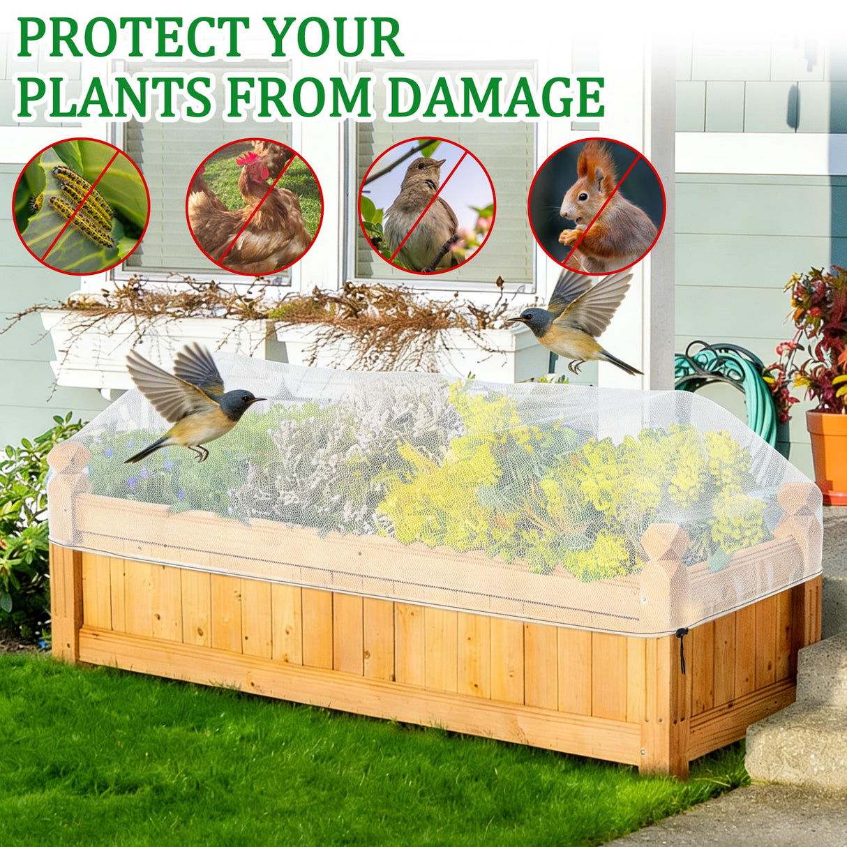 2 Pack Garden Netting for Raised Beds, 37.4" x 19.6" x 19.6" Garden Bed Insect Bird Netting Cover, Raised Garden Bed Plant Cover Mesh Pest Barrier Screen for Protecting Vegetables Fruits Flowers