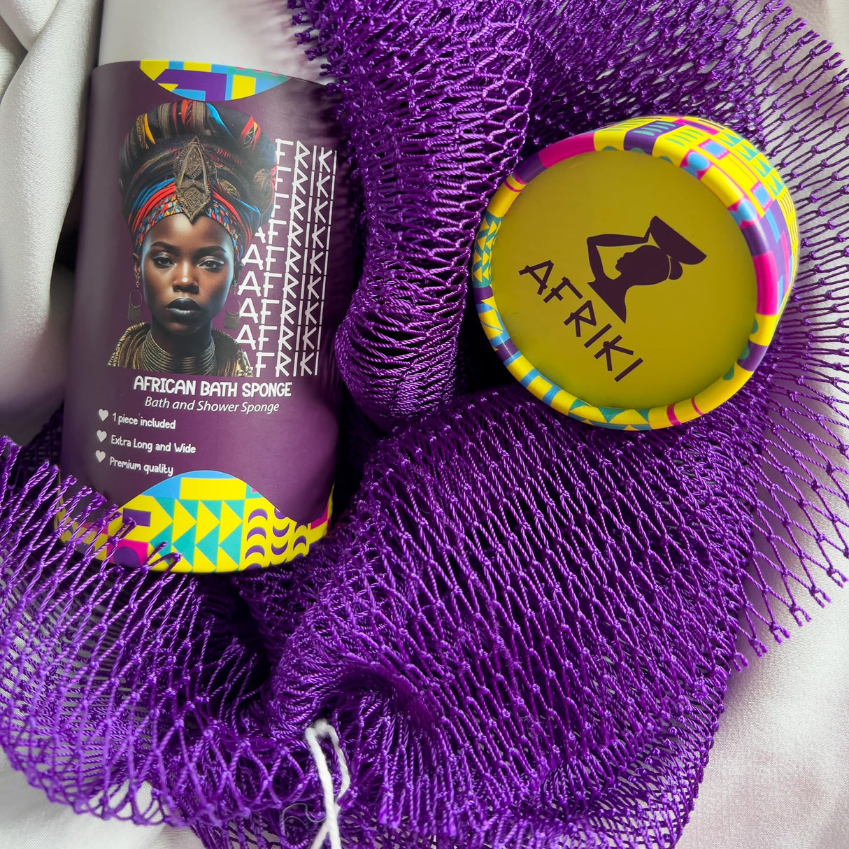 AFRIKI African Net Sponge, Authentic African Exfoliating Sponge, Black Owned, Back Scrubber, 45 inch Long for Normal to Sensitive Skin, for Daily use, Original Collection