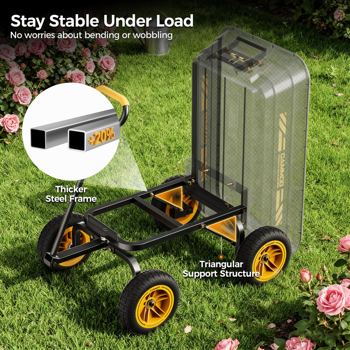CAMMOO 10 Inch No-Flat Tires 600 lb Garden Dump Cart 4 Cu.Ft.