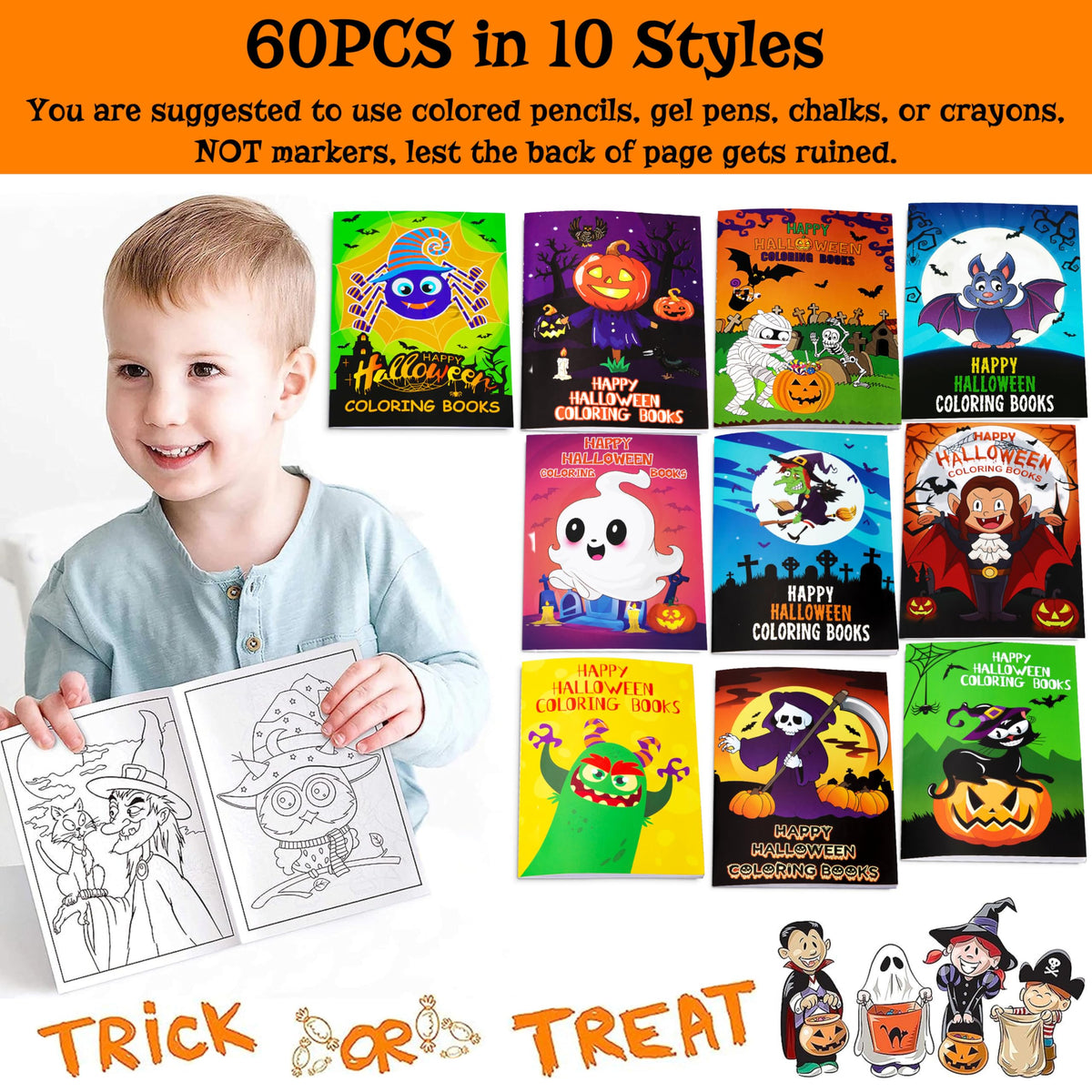 90shine 60PCS Halloween Coloring Books Bulk Party Favors for Kids