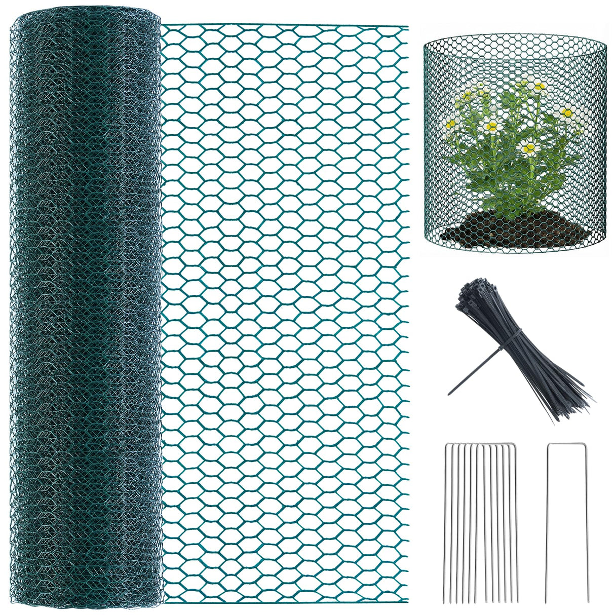 16in X 49.2Ft Chicken Wire Fencing Plant Protectors from Animals Green Roll