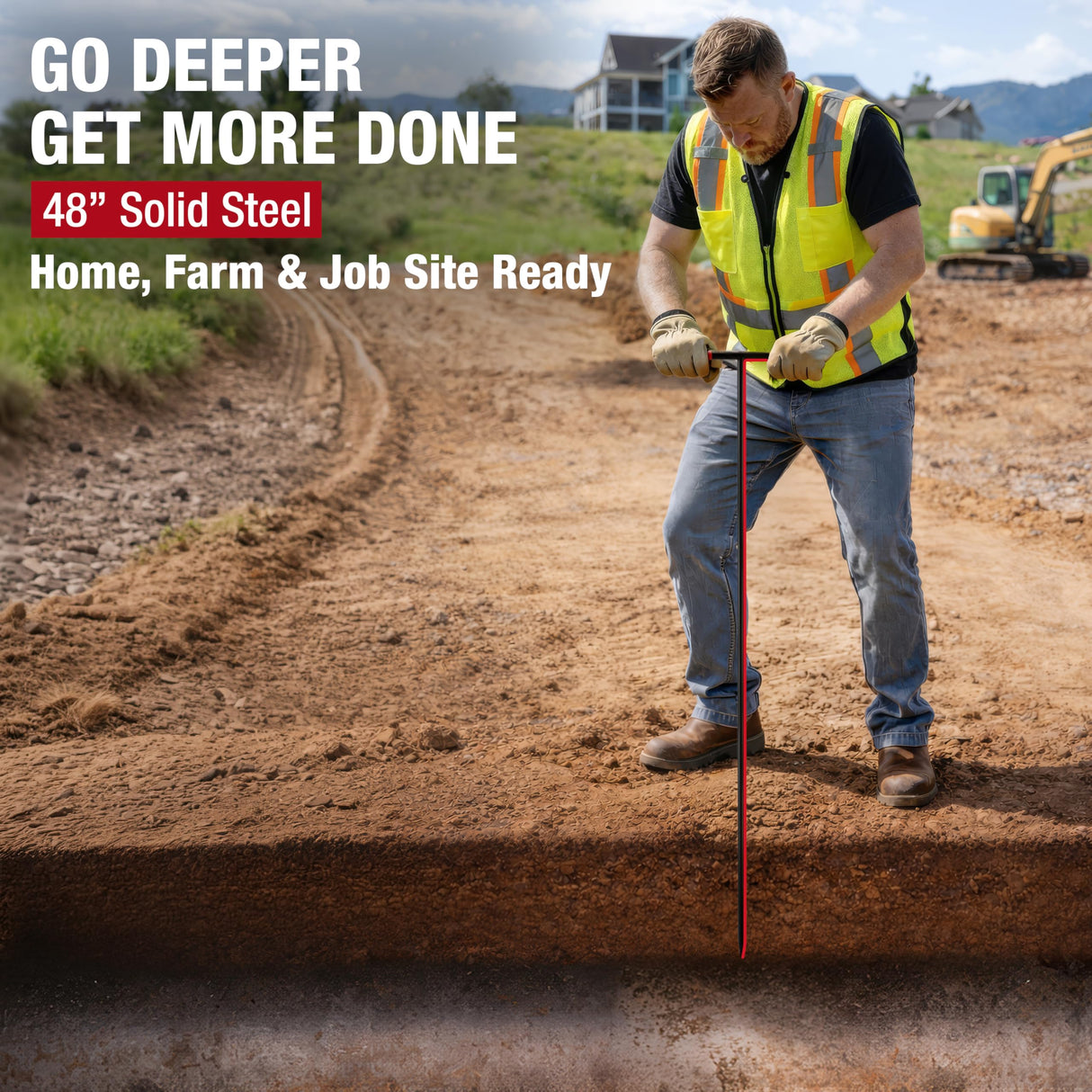 HOMESTEAD 48-Inch Soil Probe Rod with wide T handle, Comfortable Grip for Locating underground pipes and septic tanks