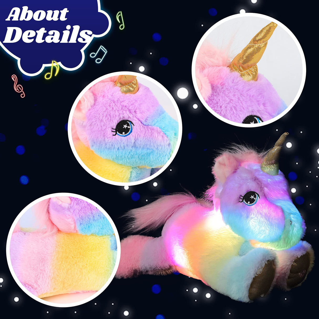 Cuteoy Glowing LED Unicorn Light-up Nightlight Toys Musical Plush Stuffed Animal Singing Lullabies Birthday Christmas Plushies Gifts for Kids Boys Girls,13"