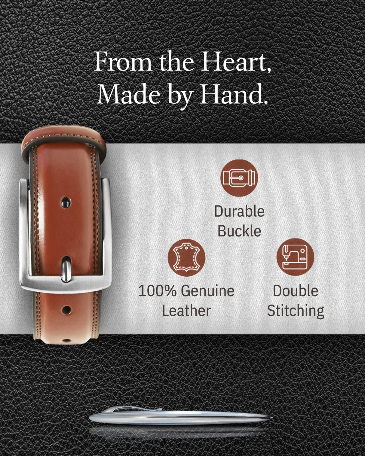 Access Denied Genuine Leather Dress Belts For Men - Mens Belt For Suits, Jeans, Uniform Brown Belt - Designed in the USA - Holiday Christmas Gifts For Men