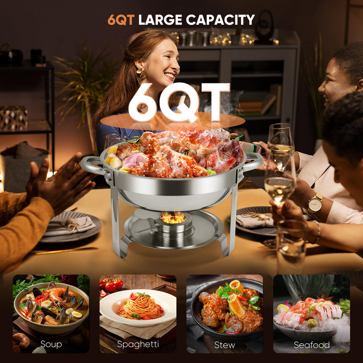 Chafing Dishes for Buffet, 2 Pack 6QT Stainless Steel Chafing Dish Buffet Set with Lids, Food Warmers for Parties Buffet, Buffet Servers and Warmers for Home, Christmas Gatherings, Catering Events