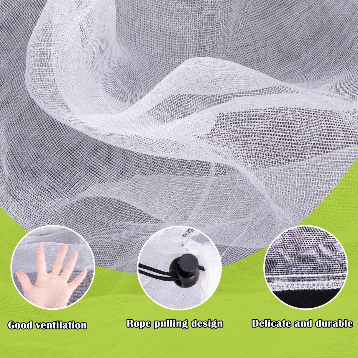 4 Pcs Insect Bird Barrier Tree Net with Drawstring, 4.9 x 3.2 Ft Garden Bird Netting Plant Cover, Fruit Tree Netting for Protect Plants Fruits Flowers from Insect Bird Eating