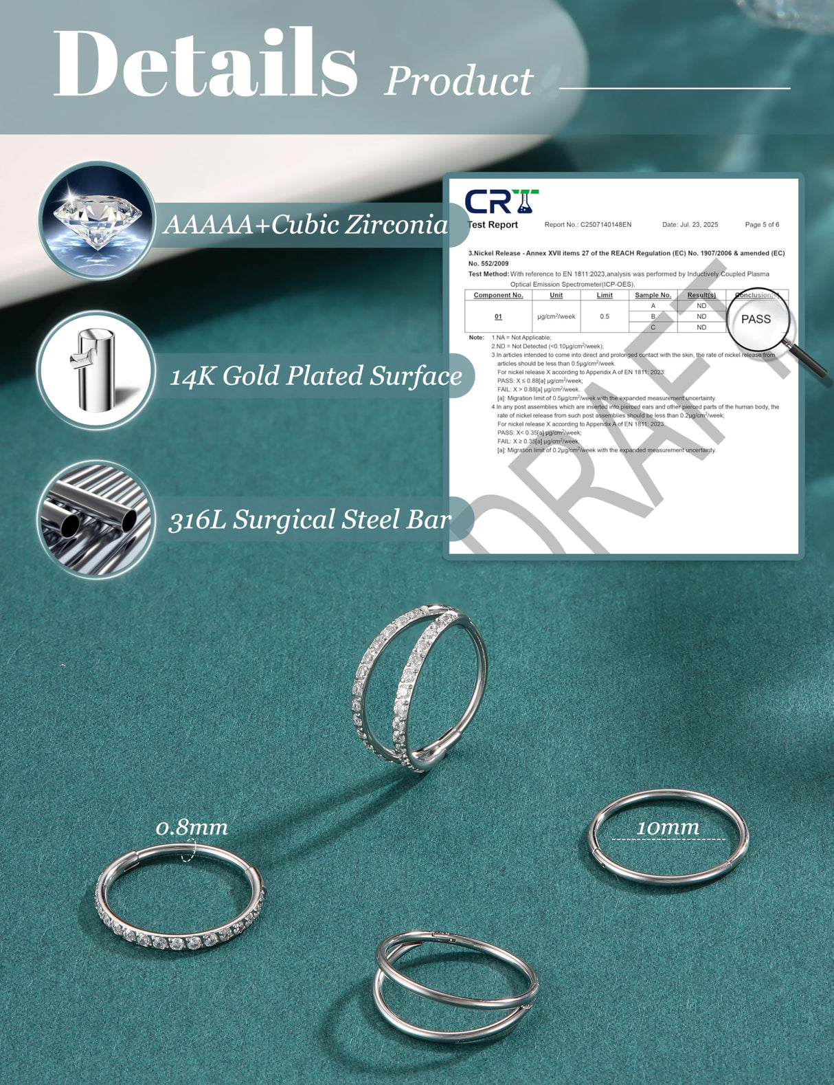 Dochais 4PCS 18G Nose Rings Hoops, Surgical Steel Earrings Tragus Septum Piercing CZ Clicker Ring, Hinged Segment Conch Lip Cartilage Double Hoops 8mm 10mm for Women Men (Silver-20G,10mm)