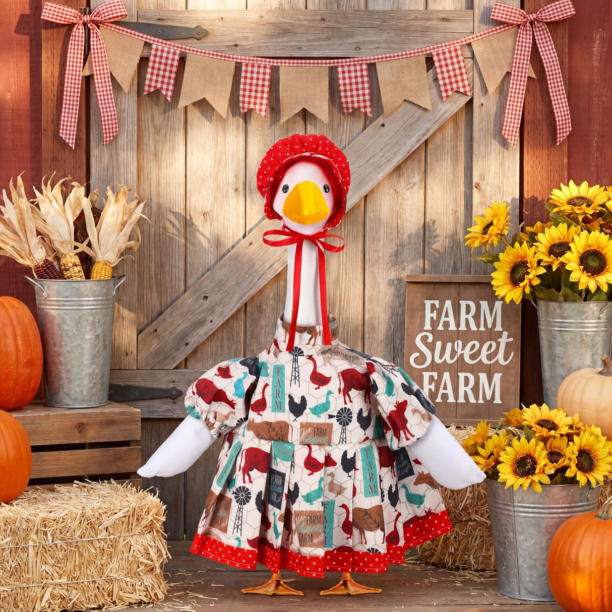 Abbylike Farmhouse Porch Goose Outfit 23 Inch Country style Porch Geese Clothes Costume with Hat for Cement or Plastic Duck Lawn Yard Patio Outdoor Summer Decoration