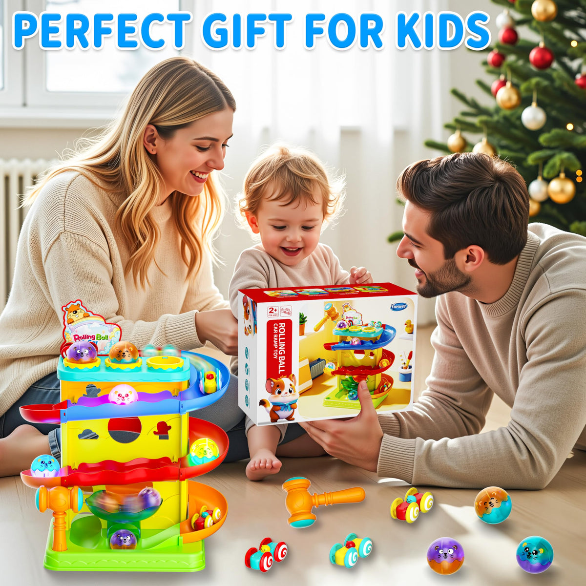 Funwee 2-in-1 Light Up Rolling Ball & Racing Car Ramp Toddler Toy