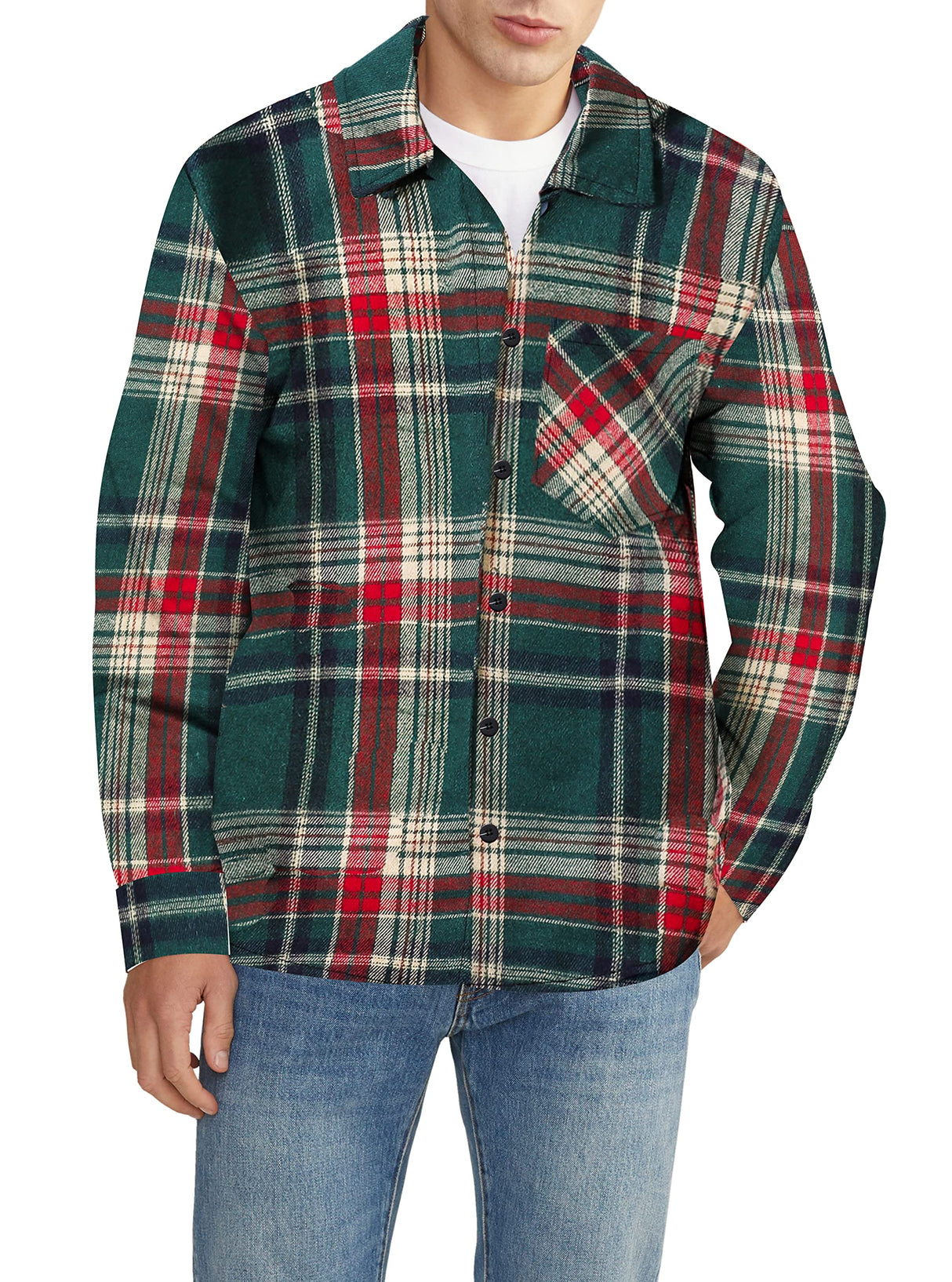 Mens Plaid Shirts Casual Long Sleeve Button Down Plaid Shirt Dad and Son Matching Shirts Christmas Green Plaid, 2XL