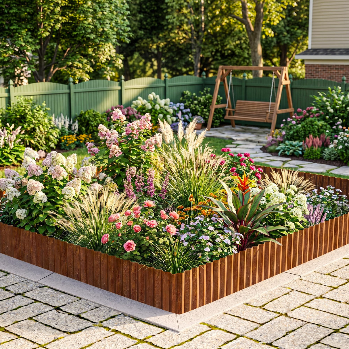 MTART Metal Garden Edging for Landscaping, Sturdy Corrugated Edging Border for DIY Flower Bed, Lawn and Landscape Edging (Rusty, 12"×20Ft)