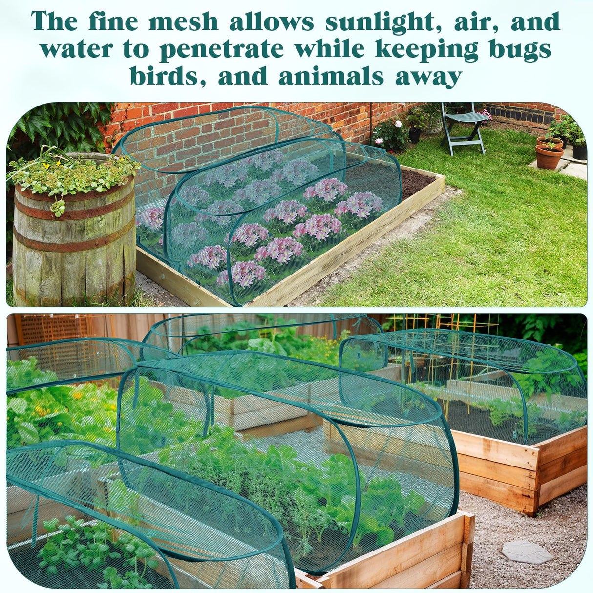 Threehoney 3 Pcs 45" x 20" x 18" Foldable Garden Rows Plants Cover Vegetable Mesh Plant Protector Net Cage Guard with Ground Nails for Protecting Vegetables Fruits Seedlings Flowers