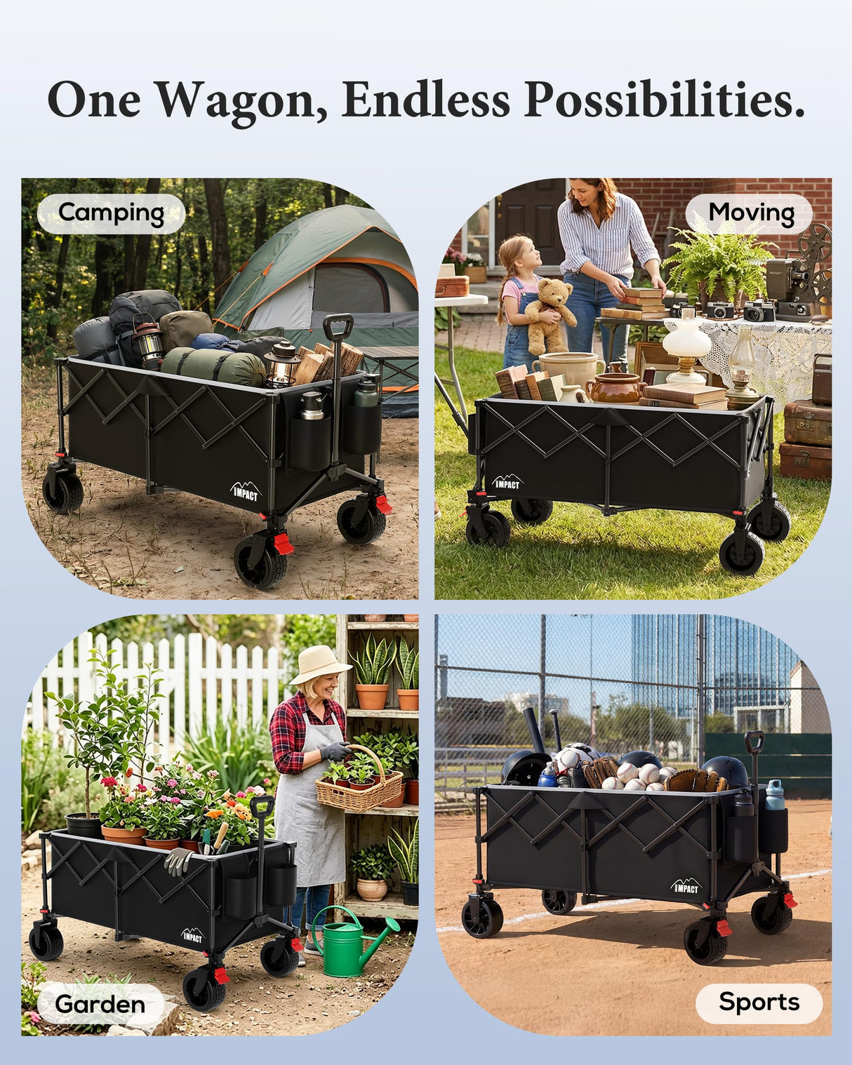 47" Collapsible Wagon Cart Foldable 300L Capacity Compact Folded Size