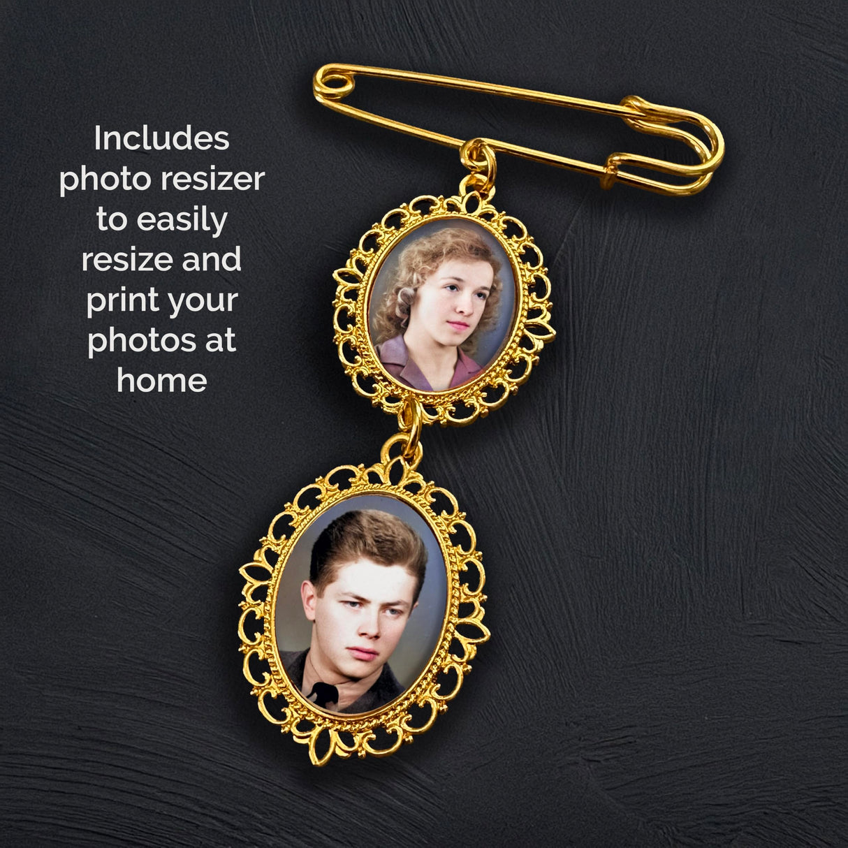Wedding Bouquet Memorial Remembrance Photo Charm Gold Holds 2 Pictures