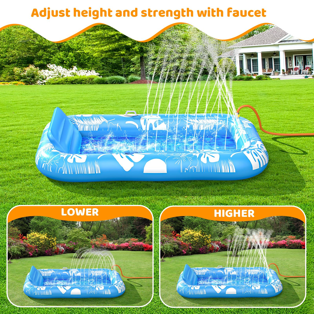 Inflatable Tanning Pool Lounger Float with Sprinkler, 77" x 48" Pool Floats Adult with Pillow, 6 in 1 Suntan Tub Raft Floatie with Drink Holder Sunbathing Water Lounge
