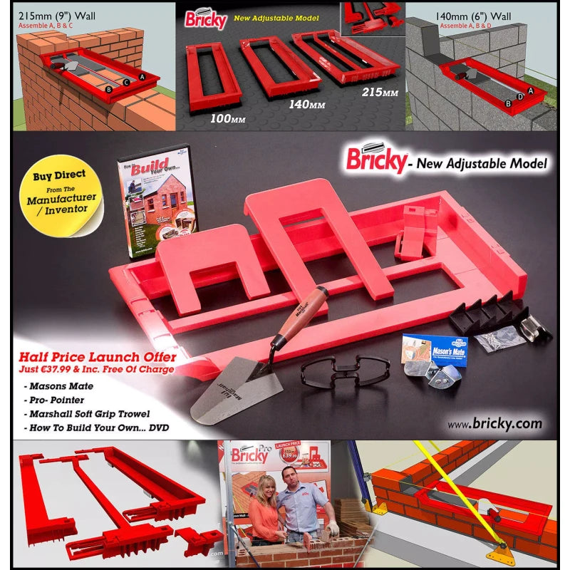 Bricky - Wall Building / Bricklaying Tool + trowel (Adjustable Model)