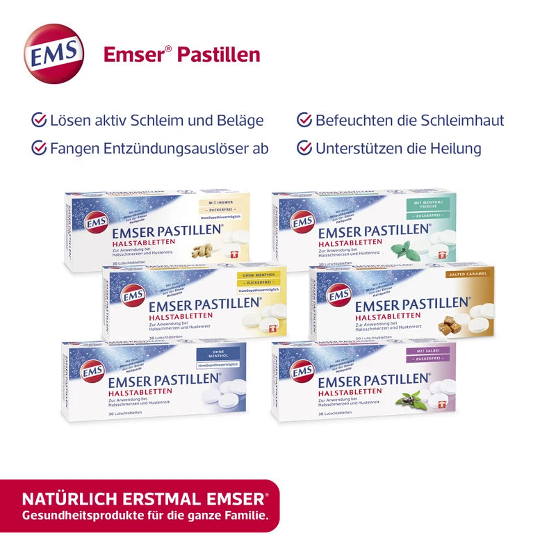 Emser Pastillen Halstabletten ohne Menthol - Bei Halsschmerzen, Husten und starker Stimmbelastung - 30 Stück