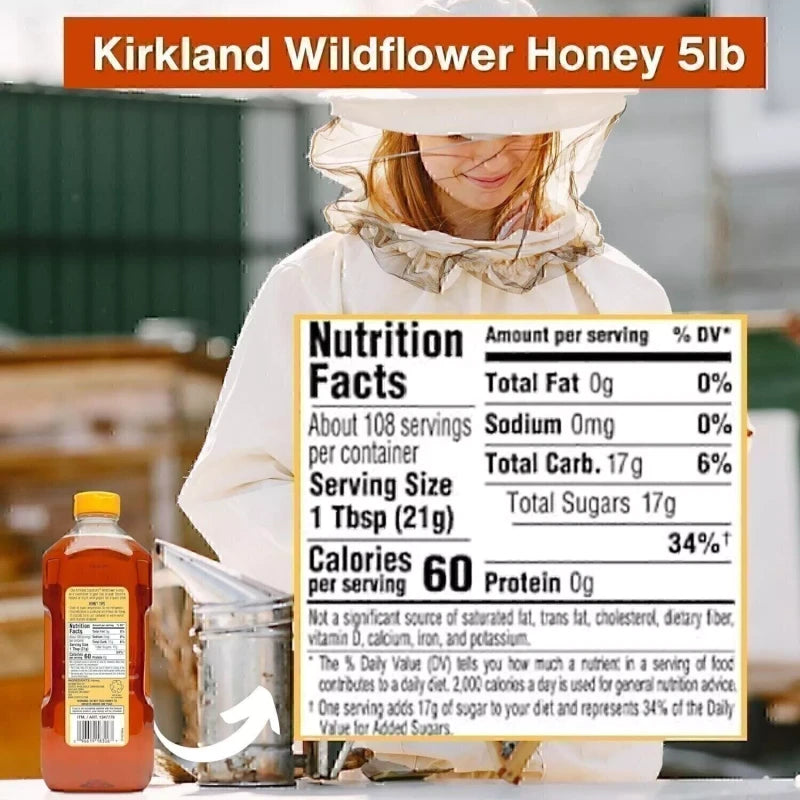 Kirkland Signature Wildflower Honey U.S Grade A - Sugar-Free - 2.27kg (5LB)