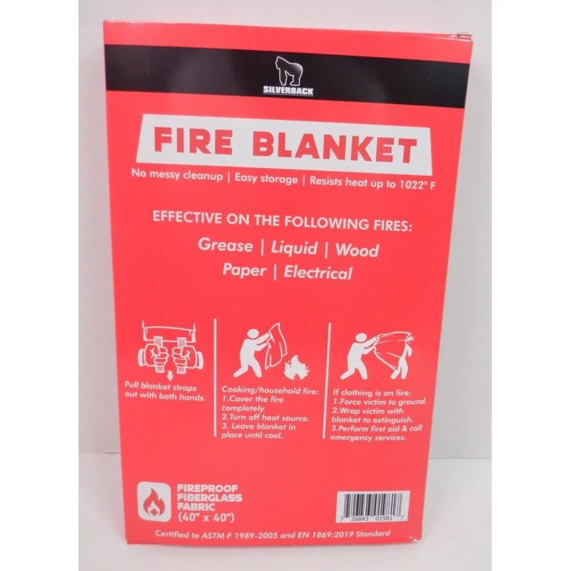 Silverback Fire Blanket - 100% Fiberglass Fabric 40”x40”