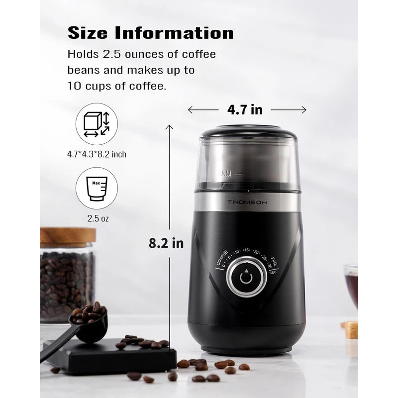 TWOMEOW Coffee Grinder, Adjustable Electric Grinder with Timing Knob, Coffee Bean Grinder and Spice Grinder with Removable Stainless Steel Bowl, Automatic Grinder for French Press and Espresso
