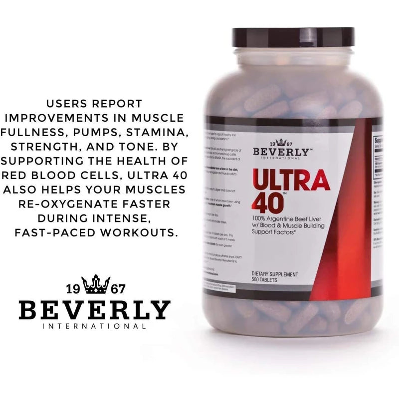 Beverly International Ultra 40 Grass Fed Desiccated Beef Liver, 500 Tab. Golden-era Secret for Boosting Muscle Growth, Stamina and Performance Naturally. Break through those sticking points-Endurance!