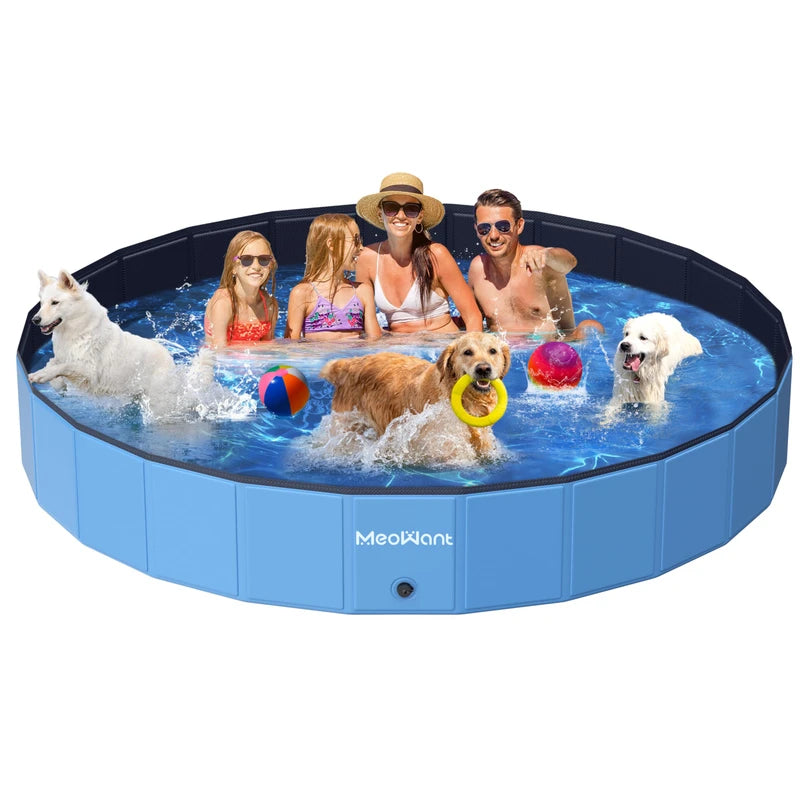 Meowant Extra Large Dog Pool Foldable 97'', Hard Plastic Dog Swimming Pool Kiddie Pool, Collapsible Dog Pet Bath Pool, Portable Deep Dog Pools for Large Dogs (5XL-97'' × 16'')