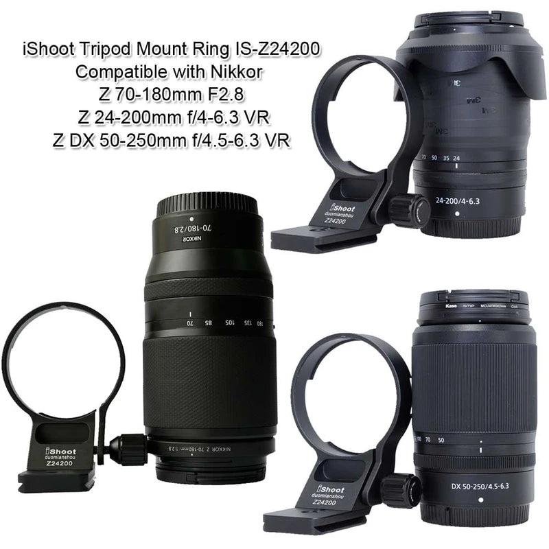 Lens Collar Tripod Mount Ring Compatible with Nikon Nikkor Z 70-180mm F2.8, Z 24-200mm f/4-6.3 VR, Z DX 50-250mm f/4.5-6.3 VR (Z-Mount), Support Bracket Holder is Arca-Swiss Fit Quick Release Plate