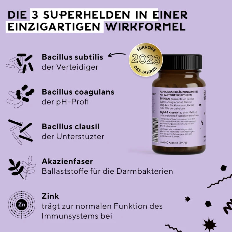 fairment SuperMikroben® - 60 Capsules per Glass | Vegan | + with Acacia Fibres and Zinc | Easy to Use | 1 x Glass