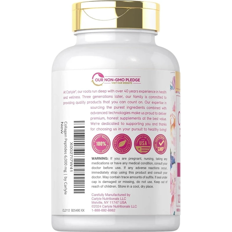 Carlyle Collagen with Vitamin C | 6000Mg | 120 Caplets | Multi Collagen Peptide