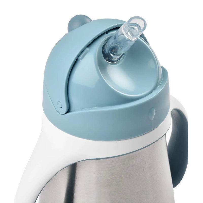 Beaba Stainless Steel Straw Sippy Cup, Insulated Toddler Cups Spill Proof with Removable Handles, Made with High Grade Stainless Steel, 8+ Months, 8.5 oz, (Rain)