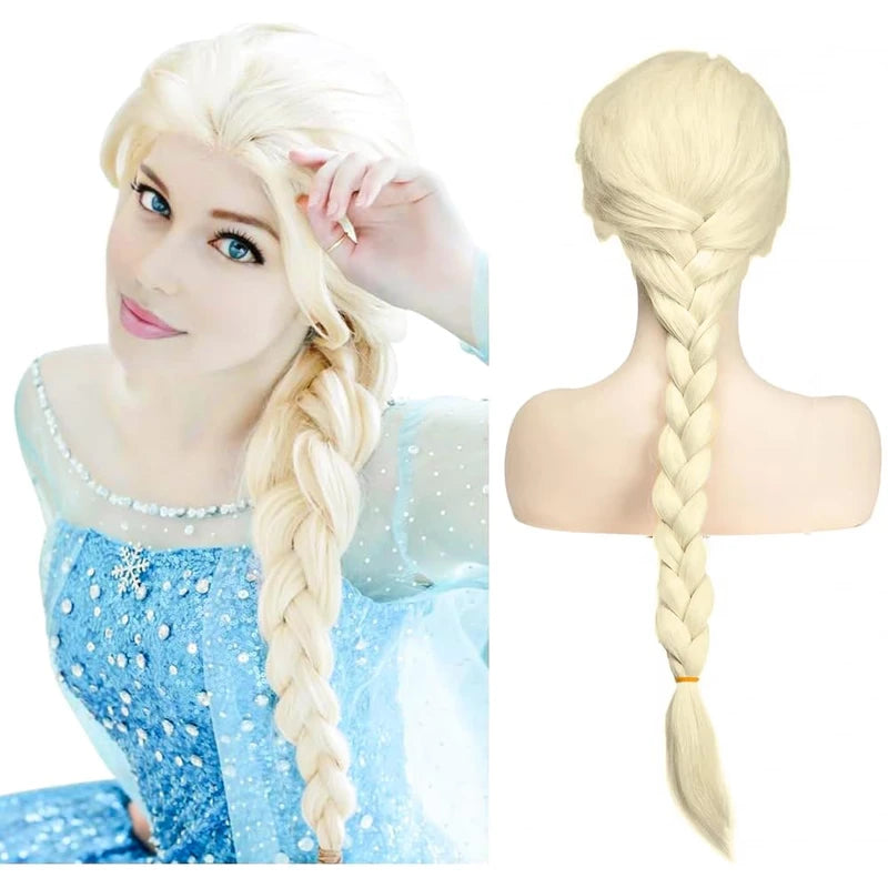 PORSMEER Elsa Princess Cosplay Wig for Women/Girls, Blonde Braids Braided Hair Charming Full Hair Long Replacement Synthetic Wigs for Halloween Costume Carnival