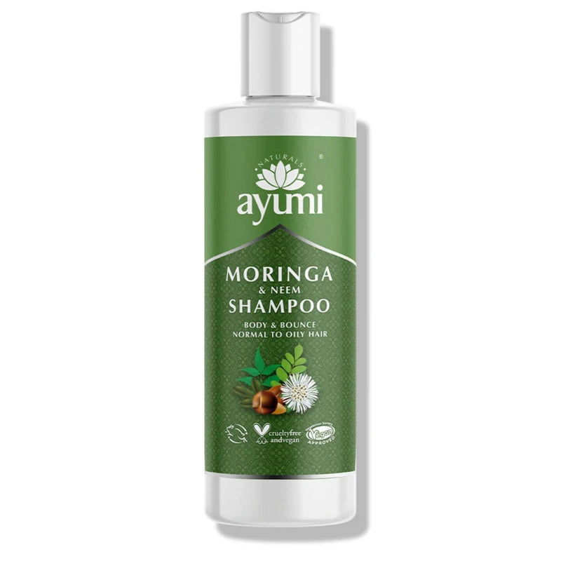 Ayumi Neem & Moringa Natural Shampoo - Eco Friendly, Organic Oily Hair And Scalp Care For Men, Women And Teens Therapeutic Essential Extracts