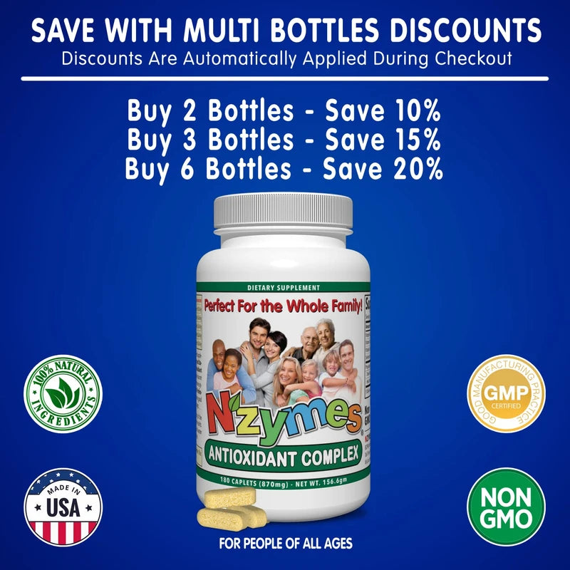 Nzymes® Antioxidant Complex for People of All Ages. Powerful antioxidant Formula for Today's Environmental Challenges. - 720 Count - Made in The USA