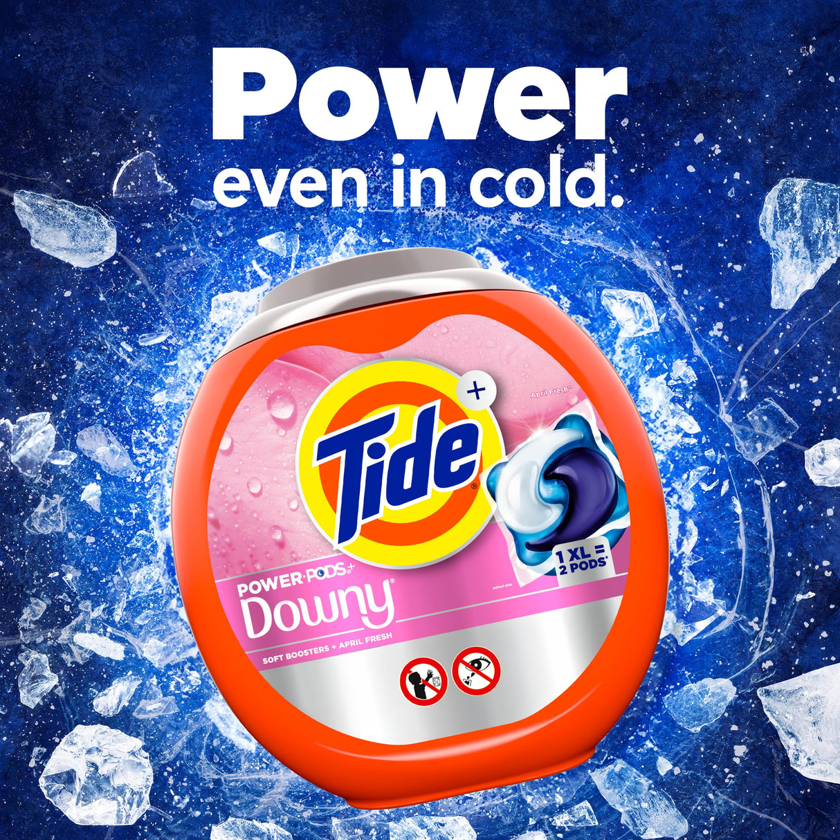 Tide Power PODs 2-in-1 Laundry Detergent Pods with Downy Soft Boosters, Lasting Freshness with April Fresh Scent, 63 Count