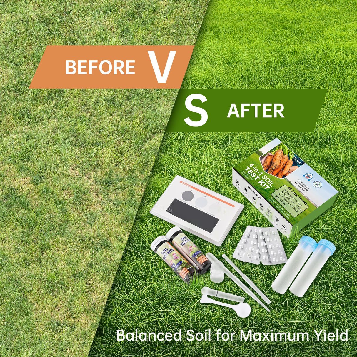 AAwipes Soil Test Kit for 4-in-1 pH, Nitrogen(N), Phosphorus(P), Potassium(K) Levels – 40 Tests for Garden, Lawn, Yard & Plant Care – Reliable Nutrient Tester with Sampling Accessories