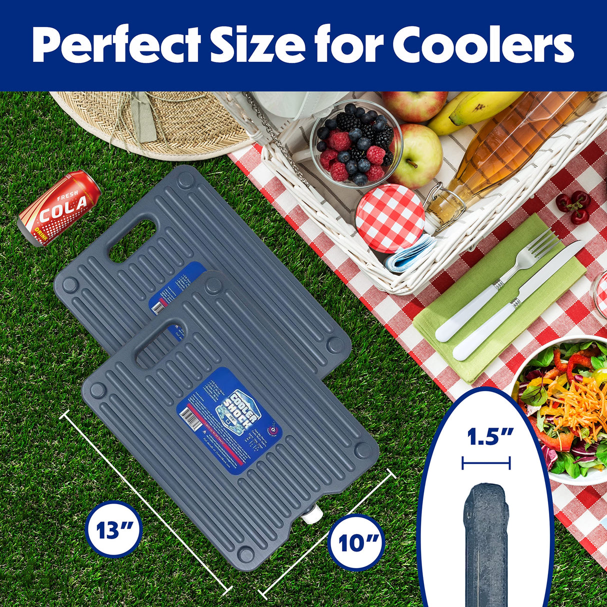 Cooler Shock Ice Packs, Reusable, Premium, Large Ice Pack and Lunch Cooler Set for Long Term Use, Cools Faster Than Ice, Cooler Accessories, Gray, 2 Pack