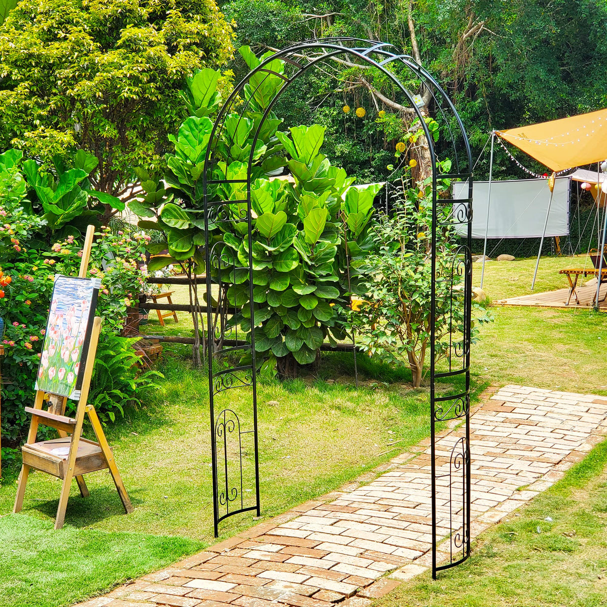 SCENDOR Metal Garden Arbor Wedding Arch 95.3" H x 45" W, Heavy Duty Rustproof Iron Pergola Trellis for Climbing Plants Outdoor Garden Patio Pathway Lawn Ceremony Party Decoration