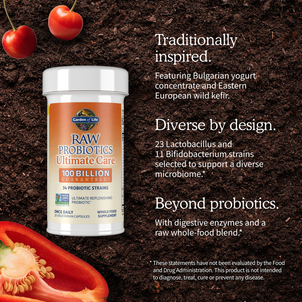 Garden of Life Raw Probiotics Ultimate Care, 100 B CFU, Shelf Stable, 30ct