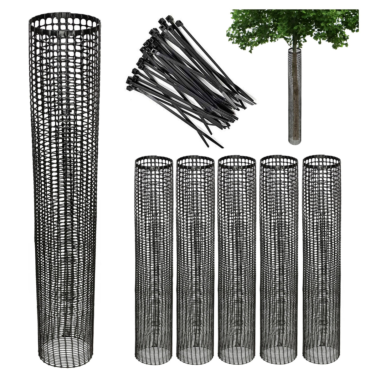 Voglund Nursery Mesh Tree Bark Protector Guard 36 Inches Tall (5 Pack) Heavy Duty Plastic with Zip Ties