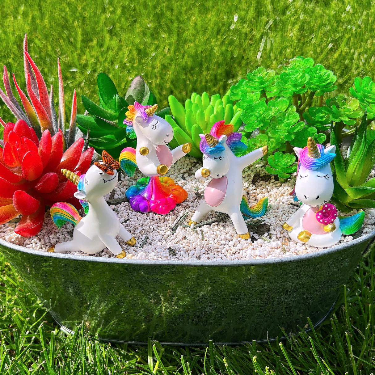 Mood Lab Fairy Garden Figurines - Yoga Unicorn Set (4 pcs) - Miniature Decorative Statues & Accessories - Outdoor & Indoor Garden Decor