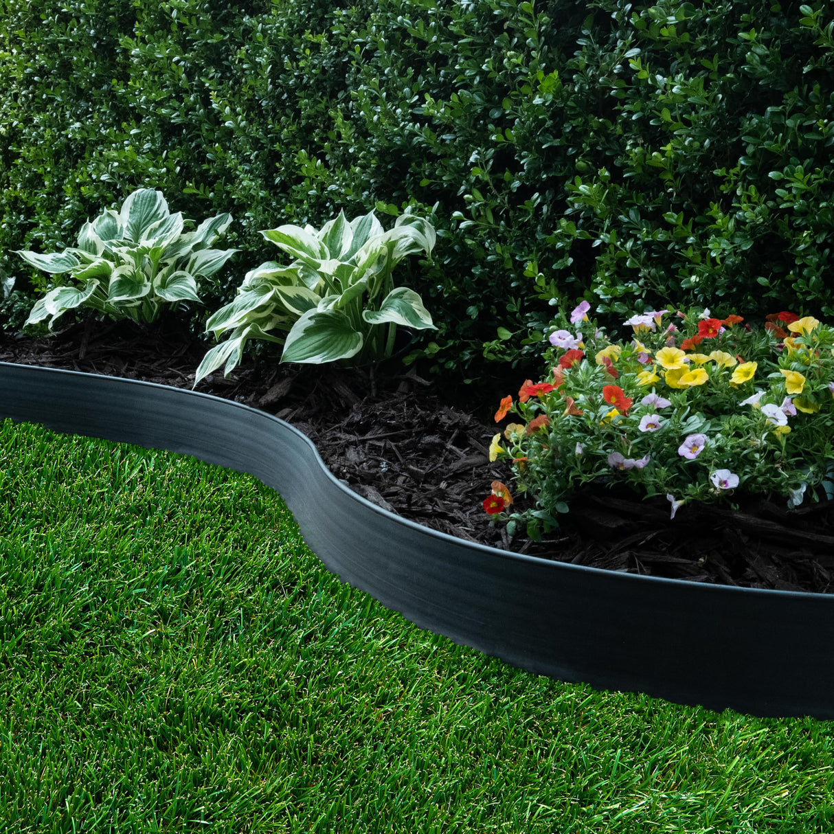 EasyFlex 4 Inch No Dig Landscape Edging Kit, 75 Foot Black Plastic Edging Coil with 64 Spiral Anchoring Spikes for Gardening Edging, Separating Yard Areas, and Flower Bed Borders