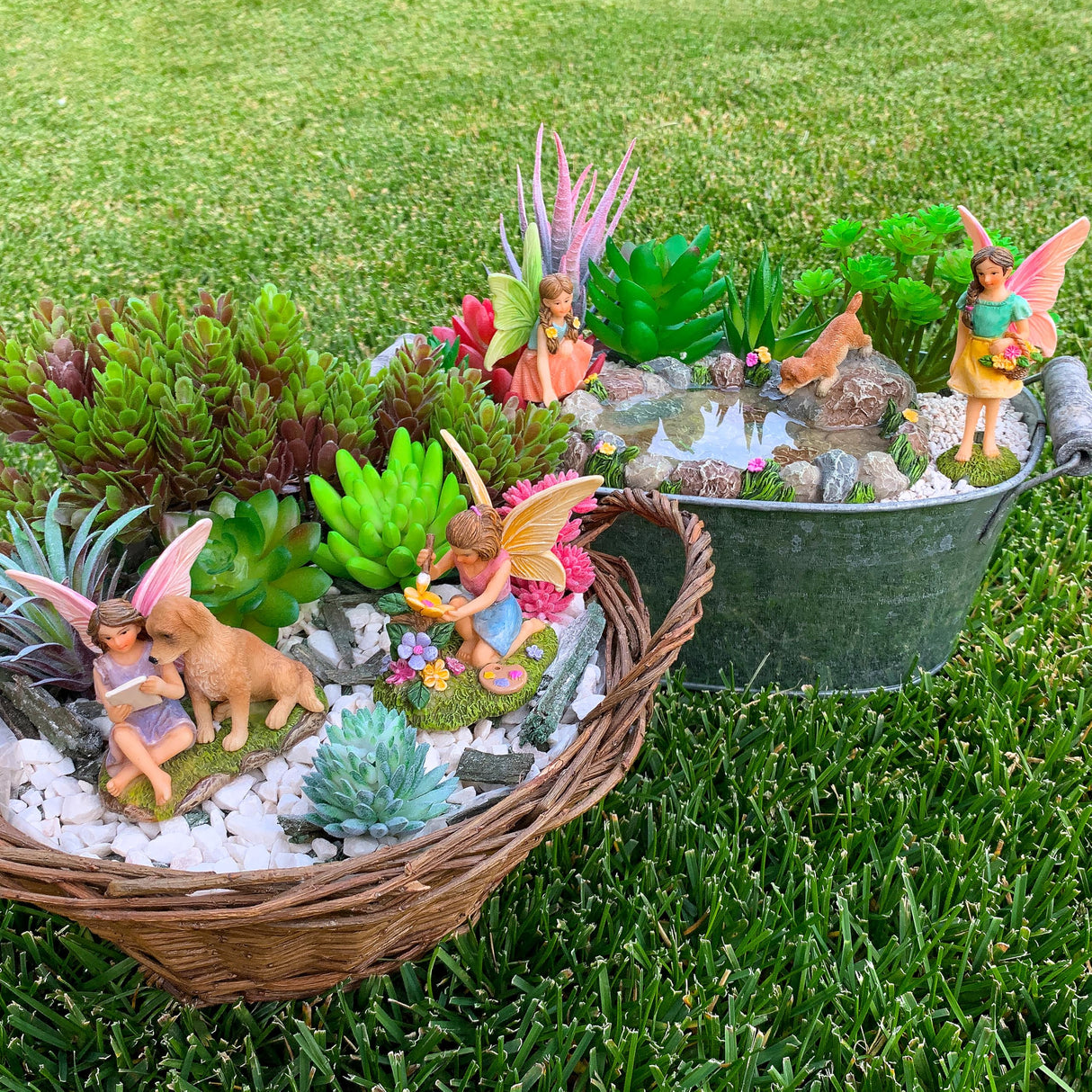 Mood Lab Fairy Garden Decor Figurines - Decorative Resin Pond Statues (5 Pieces) for Indoor & Outdoor Decor