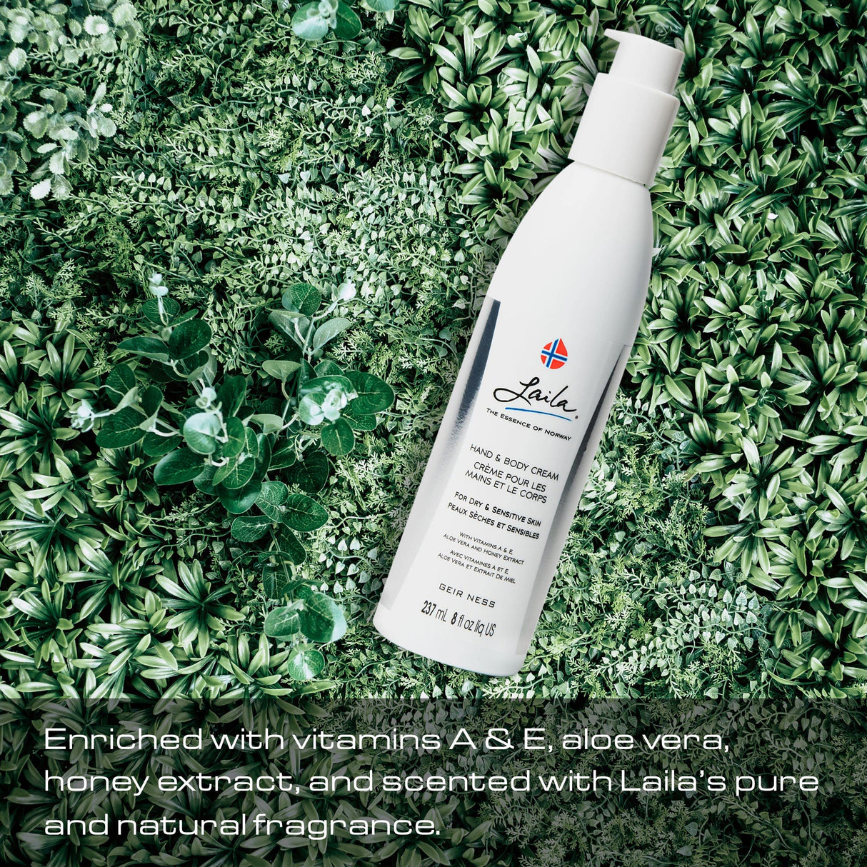 Geir Ness Laila Hand & Body Cream - Skin Moisturizing and Nourishing Formula for Soft and Smooth Hands - Vitamin A & E, Aloe Vera and Honey Extract