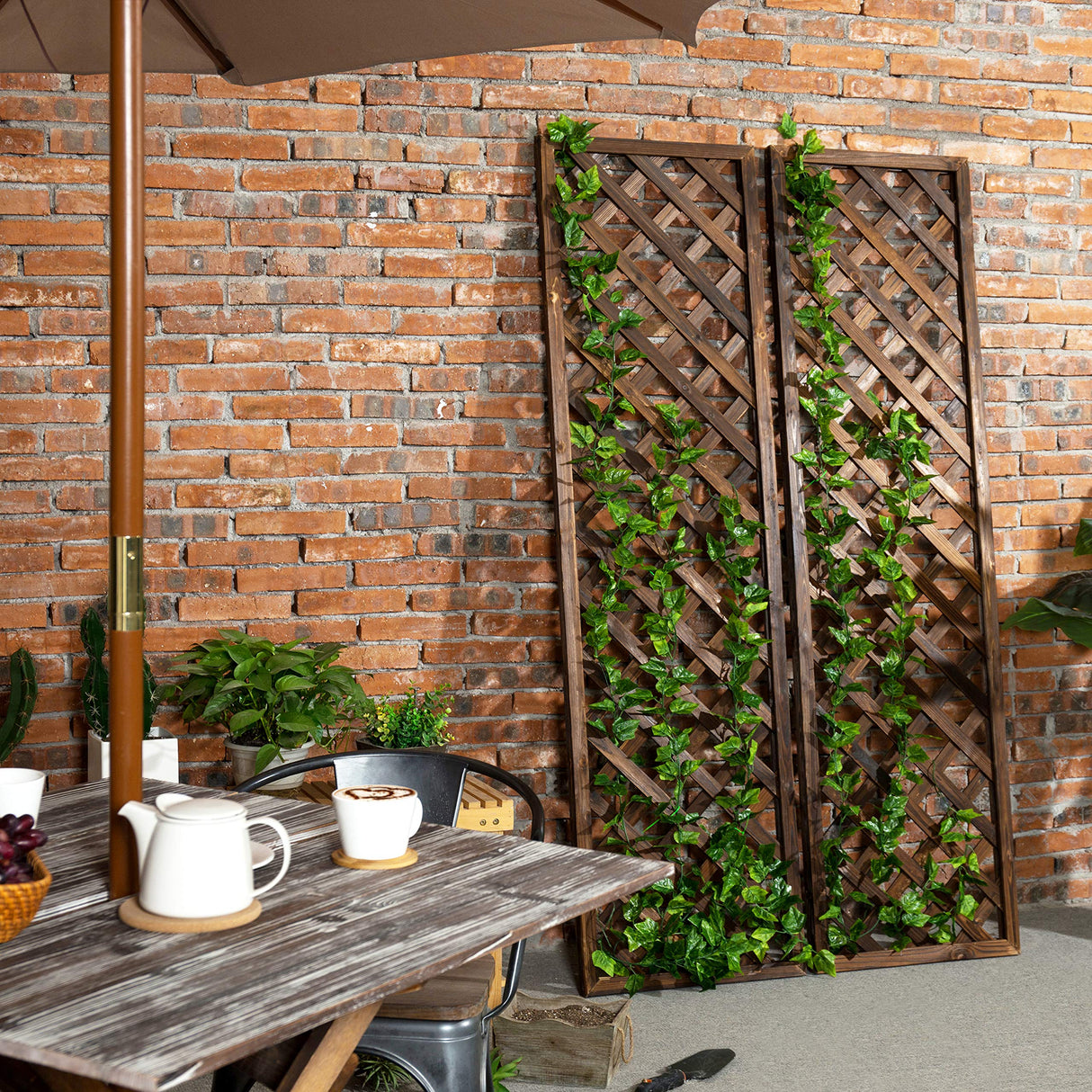 MyGift Wood Wall Hanging Garden Trellis for Climbing Plants, Set of 2