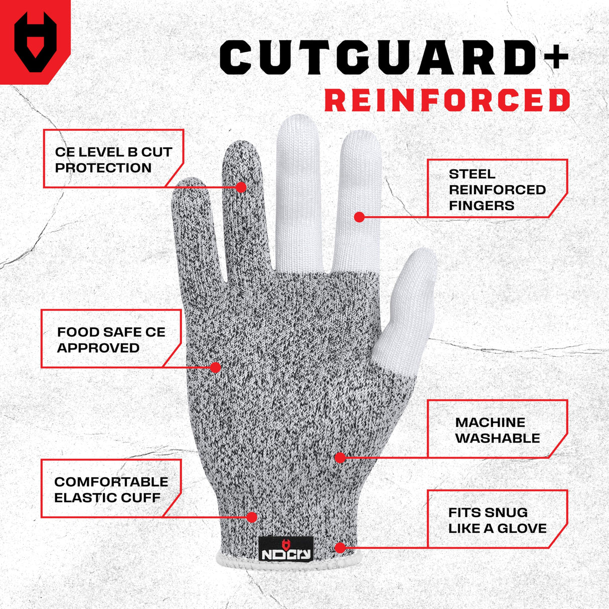 NoCry Cut Resistant Work Gloves for Women and Men, with Reinforced Fingers; Comfortable, 100% Food Grade Kitchen Cooking Hand Protection; Ambidextrous Safety Gear for Cutting; Level 5 Protection