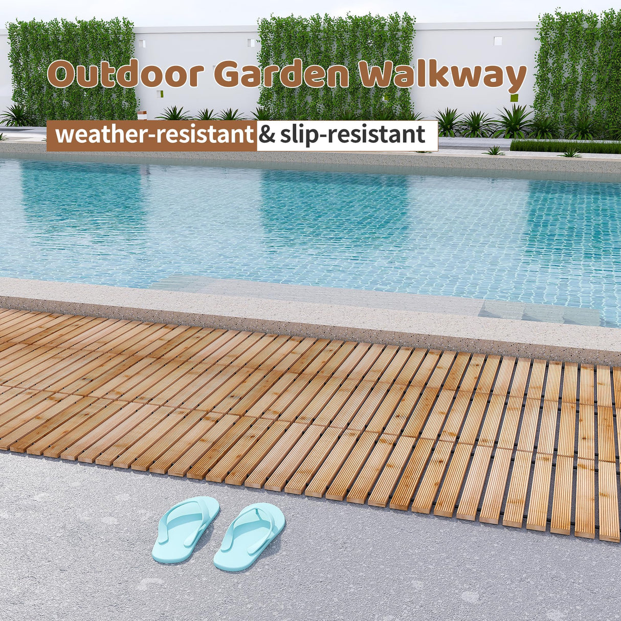 FILWH Wooden Garden Pathway Outdoor Roll-Out Walkway Weather-Resistant Fir Wood Curved or Straight Boardwalk Decorative Garden for Backyard,Beach,Wedding Party Pathways (Natural, 8FT Straight)