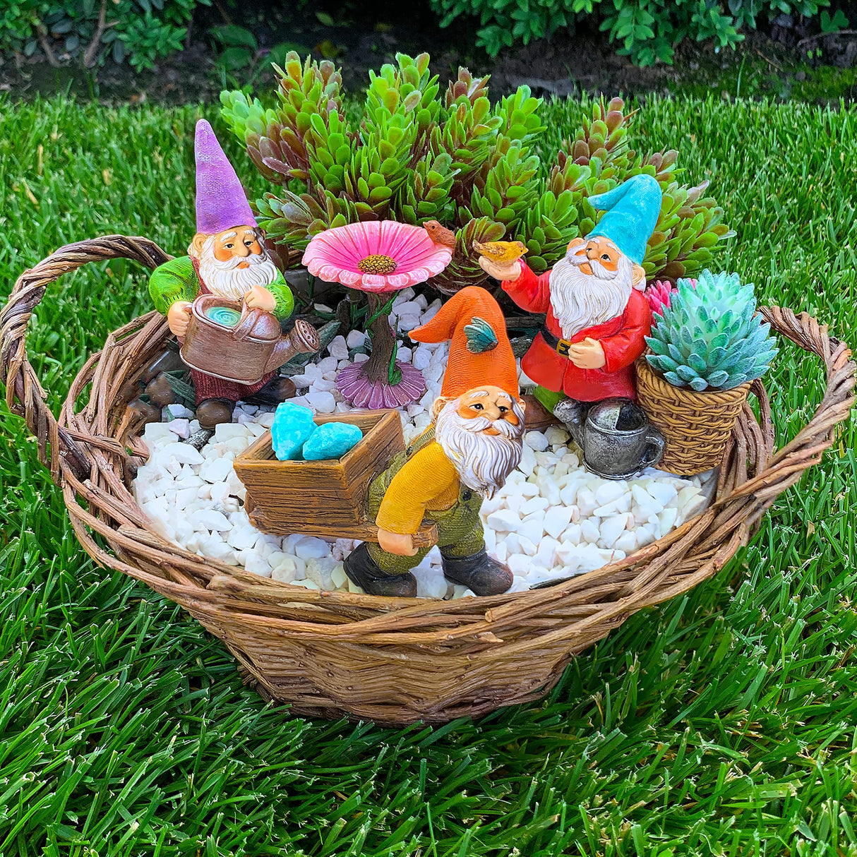Mood Lab Garden Gnome Figurines Set (4 pcs) - 3.5" H Miniature Decorative Statues & Accessories - Outdoor & Indoor Garden Decor
