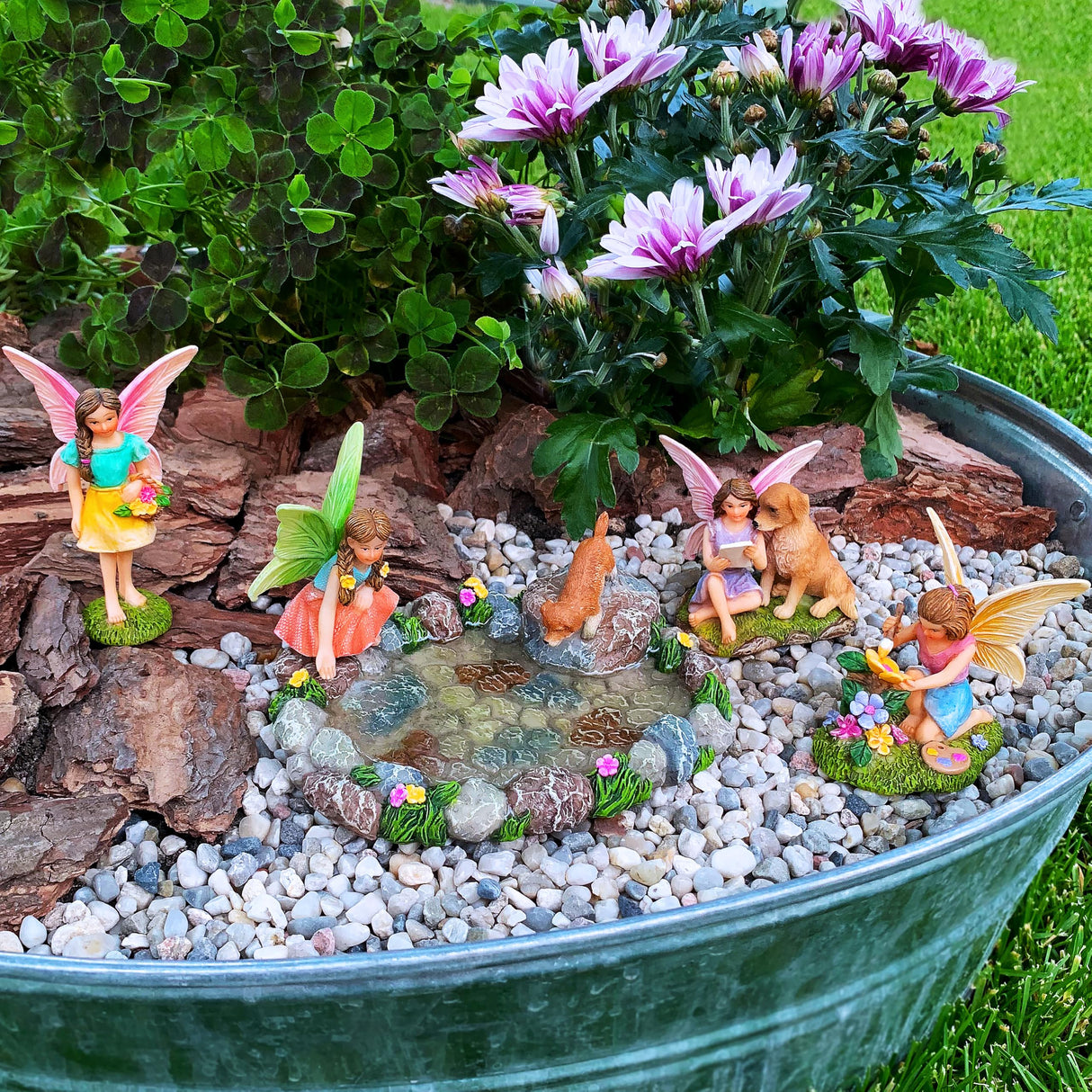 Mood Lab Fairy Garden Decor Figurines - Decorative Resin Pond Statues (5 Pieces) for Indoor & Outdoor Decor