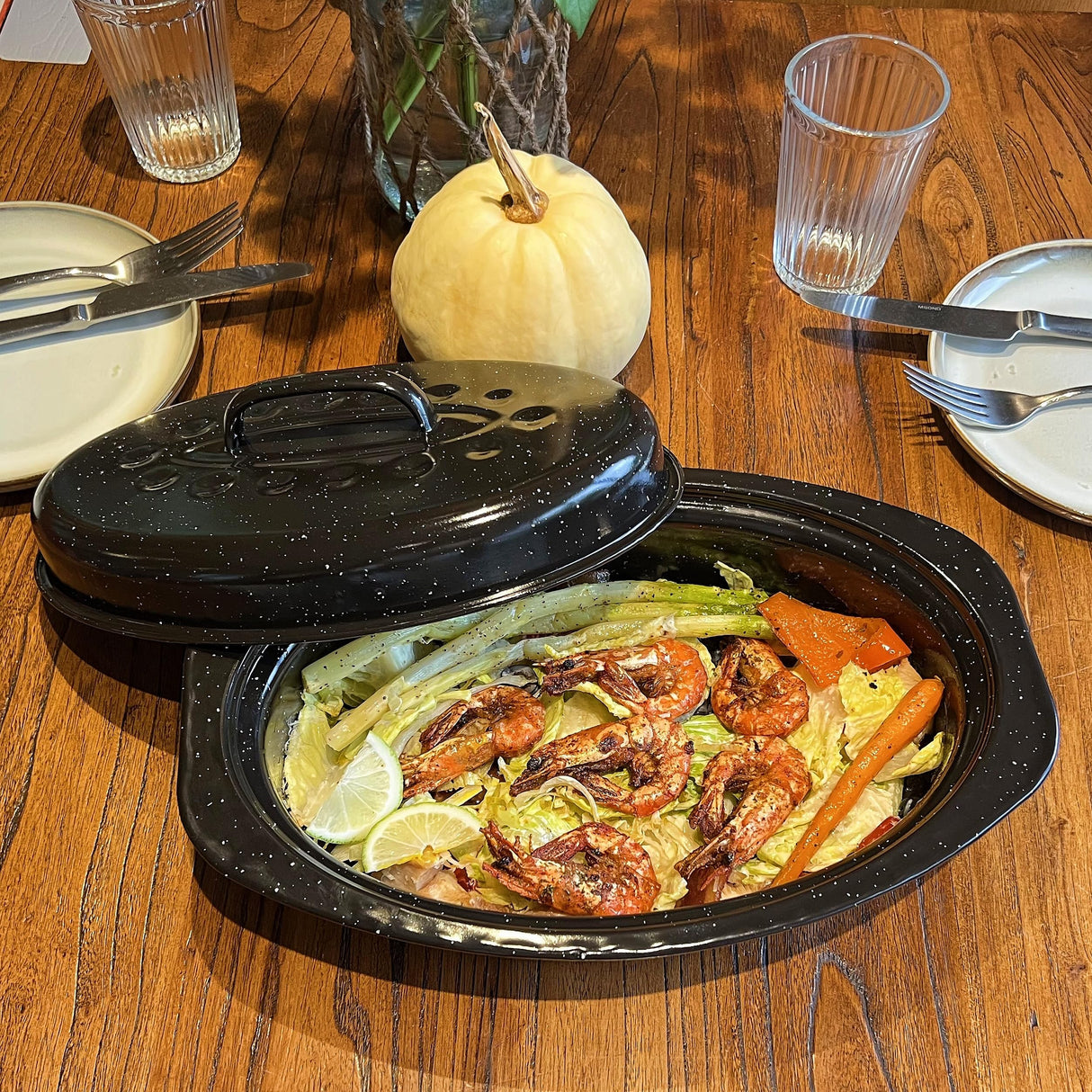 13” Enamel Roaster With Lid Oval Roasting Pan For Oven with 11"Inner Diameter Broiler Pan Suitable For Dining With Two People High Temperature Resistance Dishwasher Safety Gift Idea for Christmas