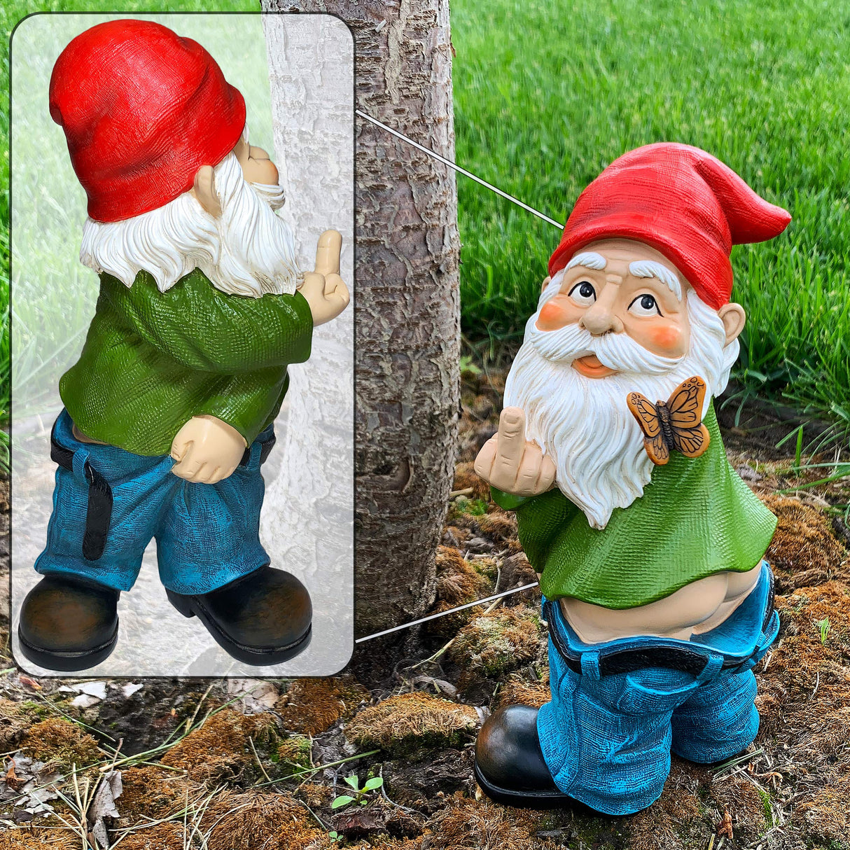 Mood Lab Garden Gnome - Pants Down Gnome with Middle Finger - 9.3 Inch Tall Outdoor or Indoor Decor